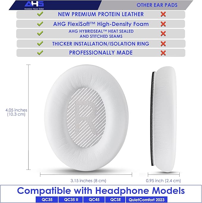 Replacement QC Ear Pad and Headband Pad Kit Cushion. Compatible with Bose QuietComfort (2023) QC45 QC35 QC35 II QC SC QC SE Wireless Noise Cancelling Headphones (White)
