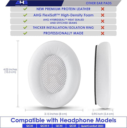 Replacement QC Ear Pad and Headband Pad Kit Cushion. Compatible with Bose QuietComfort (2023) QC45 QC35 QC35 II QC SC QC SE Wireless Noise Cancelling Headphones (White)
