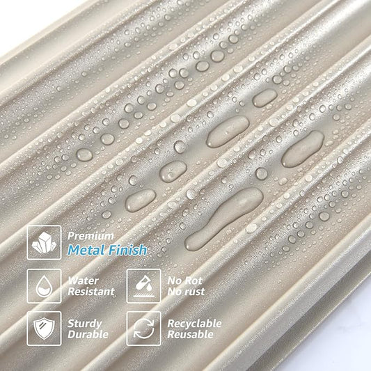 Art3dwallpanels Slat Wall Paneling, 104'' x 6.3'' Glossy Metal Finish WPC Soundproof 3D Wall Panels for Interior Wall Decor, 8 Pack Wavy Grain Panel Wall Slats, Champagne Silver