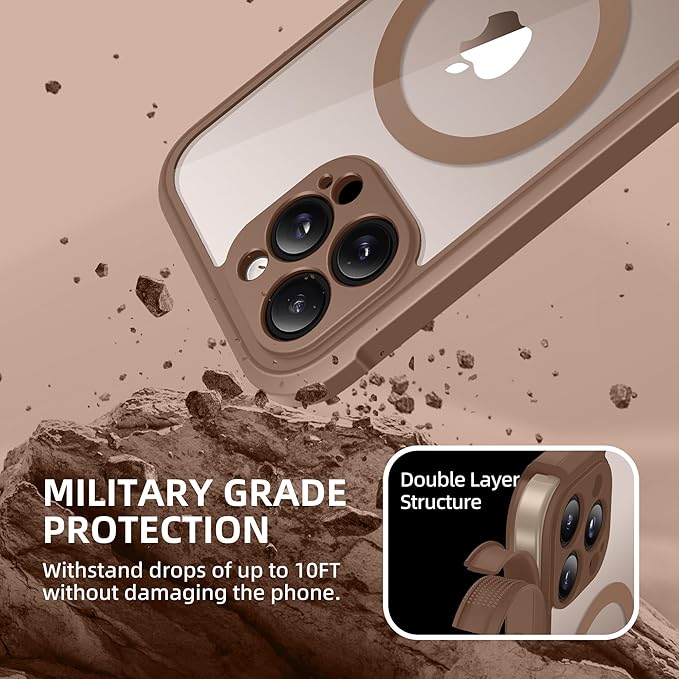 BERFY Magnetic for iPhone 13 Pro Max Case, Compatible with MagSafe, Built-in Privacy Screen Protector and Upgraded Camera Protection, Anti-Spy Full Body Shockproof Phone Case for 13 Pro Max 6.7",Brown
