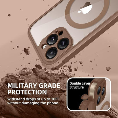 BERFY Magnetic for iPhone 13 Pro Max Case, Compatible with MagSafe, Built-in Privacy Screen Protector and Upgraded Camera Protection, Anti-Spy Full Body Shockproof Phone Case for 13 Pro Max 6.7",Brown