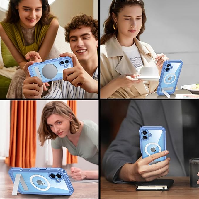 Magnetic & Stand for iPhone 16 Plus Case Built-in Privacy Screen Protector[360° Full Body Protection][Fit for Magsafe][Lens Protector] Heavy Duty Shockproof Phone Case for iPhone 16 Plus Blue