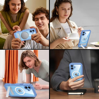 Magnetic & Stand for iPhone 16 Plus Case Built-in Privacy Screen Protector[360° Full Body Protection][Fit for Magsafe][Lens Protector] Heavy Duty Shockproof Phone Case for iPhone 16 Plus Blue