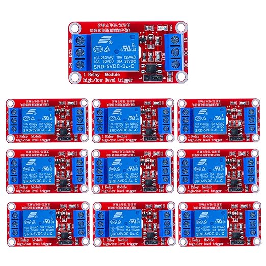 HUAREW 5V One Channel Relay Module Relay Switch with OPTO Isolation High Low Level Trigger (Pack of 10)