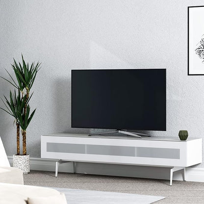 SONOROUS ST-360 Premium TV Stand for Living Room – Modern TV Stands & Entertainment Center with Storage – White Wood & White Glass Cover – Luxury Media Console with Metal Legs for TVs up to 75 inches
