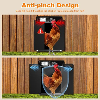 Extra Large Automatic Chicken Coop Door Solar Power,Anti-Pinch Horizontally Cold Weather Electric Chicken Door with Timer,Light Sensor,Aluminum Auto Chicken Door Opener with Remote Control