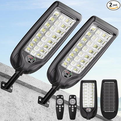 MMKT Solar Street Lights Outdoor, 3 Color Warm White LED Dusk to Dawn IP65 Waterproof Solar Flood Light with Motion Sensor and Remote Control for Outside Path, Yard, Garden, Walkway