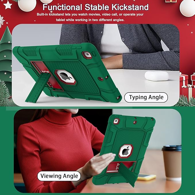 Rantice iPad 9th Generation Case, iPad 8th Generation Case, iPad 7th Generation Case, Hybrid Shockproof Rugged Drop Protection Cover with Kickstand for iPad 10.2'' （DarkGreen+Red