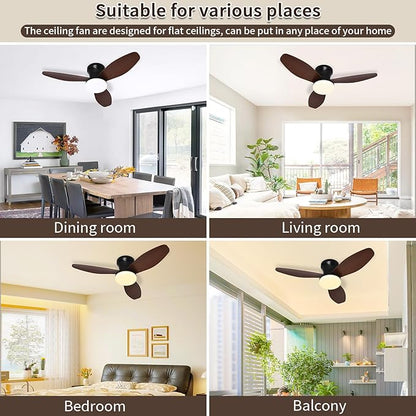 Glowall Small Ceiling Fan with Lights and Remote, 32" Flush Mount, Small Quiet, DC Motor, Reversible Blades, 6 Wind Speeds, Dimmable LED, Adjustable Color Temperature, Timer