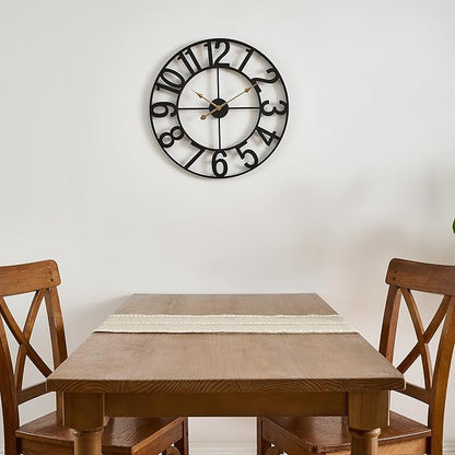 Alarmore Wall Clocks for Living Room Decor, Silent Wall Clock Battery Operated, Mid Century Rustic Farmhouse Black Metal Skeleton Large Clocks for Kitchen, Bedroom, Dining Room-18 in