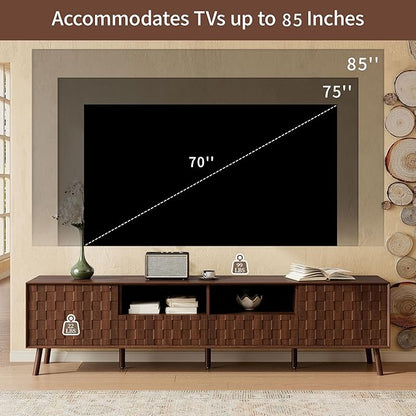Virubi Mid-Century Modern TV Stand, Entertainment Center with 2 Doors,2 Drawers and Open Shelf, Media Console for TVs up to 80 Inch, Television Stands with Cable Management for Living Room