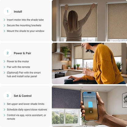Progressive Automations Electric Roller Shade Motor Replacement Retrofit Kit - Pull Down Motorized Smart Blinds & Shades for Indoor Windows with Remote & Voice Control - Alexa & Google Home Compatible