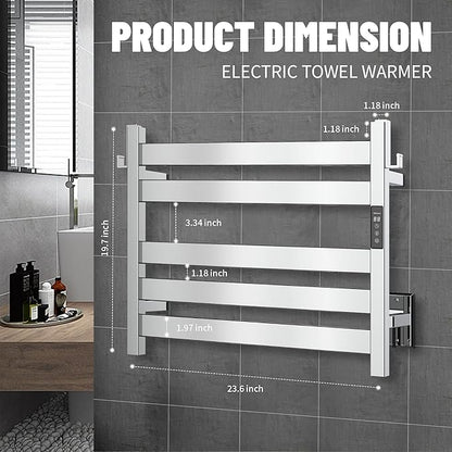 K&KALONZO Towel Warmer for Bathroom, Wall-Mounted 5-Bar Heated Towel Rack with Built-in Timer, Waterproof Electric Towel Heater, Support Plug-in and Hardwired, Polished, EL18S