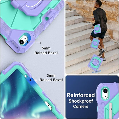 Case for iPad (A16) 11th Generation 11 Inch (2025) / iPad 10th Generation Case 10.9 Inch (2022) with 360° Rotating Stand Screen Protector Pen Holder Shoulder Strap, Purple Mint