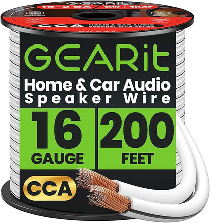 16AWG Speaker Wire, GearIT Pro Series 16 Gauge Speaker Wire Cable (200 Feet / 60.96 Meters) Great Use for Home Theater Speakers and Car Speakers, White