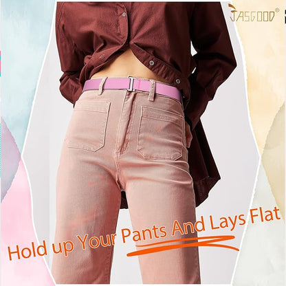 JASGOOD Women No Show Stretch Belt Elastic Web Strap Belt with Flat Buckle for Jeans Pants Dresses
