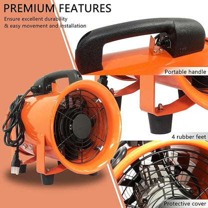 FICBXRA Utility Blower Fan 12 Inch Portable Axial Exhaust Fan 790W/7A 2300CFM High Velocity Ventilator with 16FT Duct Hose for Exhausting & Ventilating at Home and Job Site