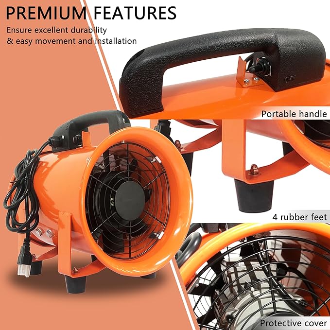 FICBXRA Utility Blower Fan 12 Inch Portable Axial Exhaust Fan 790W/7A 2300CFM High Velocity Ventilator with 32FT Duct Hose for Exhausting & Ventilating at Home and Job Site