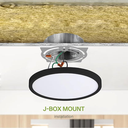 ASD LED 9" Round Flush Mount Ceiling Light Fixture, Low Profile Surface Lighting | 5CCT, Dimmable, Ultra-Thin, ETL Listed | 18W 1660LM 2700-6000K 120V | Kitchen, Bedroom, Hallway Lamp | Black, 12 Pack