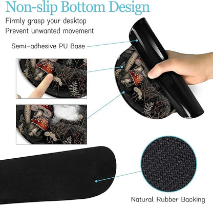 LIMKRIAN Mushroom Mouse Pad Set Large Desk Matt for Desktop, Ergonomic Mouse Pad with Wrist Rest, Gaming Mouse Pad Wrist Support Keyboard Mat Cup Coaster Set Office Desk Decor Accessories