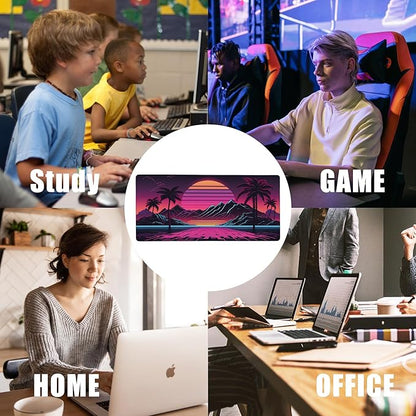 EOBKLAX Mouse Pad,Retro Sunset Desk Mat for Desktop,Desk Pad with Non-Slip Base and Stitched Edge,Extended Mousepad for Office and Home 35.4X15.7 Inch