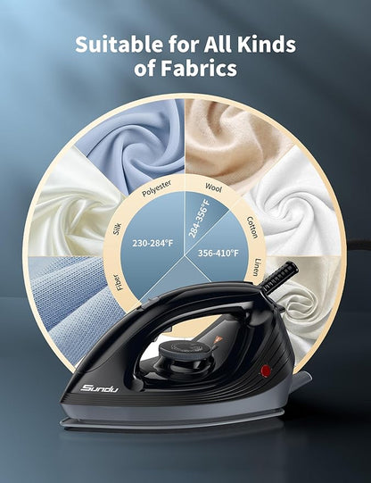 Sundu Iron Steamer for Clothes,1600W Steam Station Professional Steam Iron For Clothes with 44 oz Tank, 400 microsteam holes, Built-In Pump, Ceramic baseplate,Iron Lock For Easy Carry