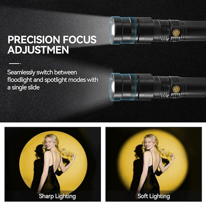 Alluneitter 40W LED Photography Flashlight Aluminum, Professional Imaging Lens, Stepless Zoom Control, 7800mAh,4 Color Light with 20 gobos for Photo, Content Creation Video Recording Accessorie