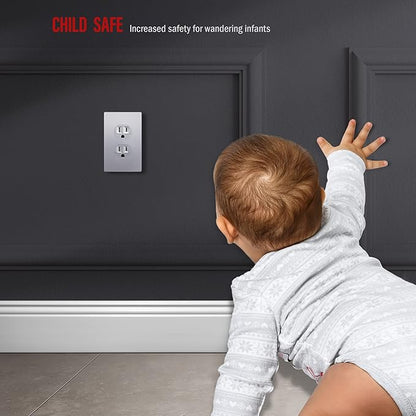 ENERLITES Elite Series Duplex Outlet Receptacle Cover, Screwless Wall Plate, Standard Size, 1-Gang 4.68" x 2.93", Unbreakable Polycarbonate Thermoplastic, UL Listed, SI8821-SV, Silver