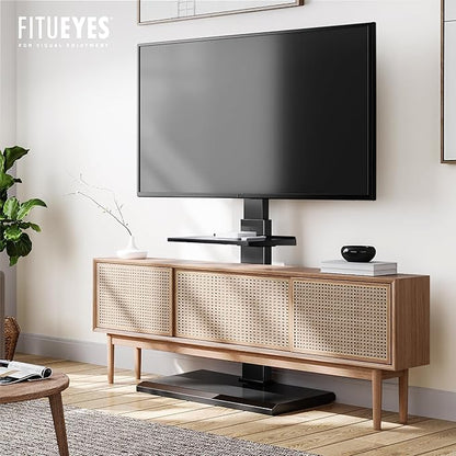 FITUEYES Floor TV Stand with Mount for 32-55 65 Inch TV, Height Adjustable TV Floor Stand with Metal Shelf up to 110 lbs, Swivel Tall TV Stand with Study Iron Base for Living Room, Bedroom