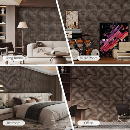 ARMURO 4 Packs Acoustic Wall Panels - Self-Adhesive 3D Wood Slat Wall Panel- Peel and Stick Sound Absorbing Panels for Noise Reducing - Feature Wall Decor for Home & Office