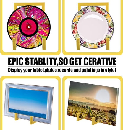 Sweetude 2 Pcs Large Plate Stands for Display Metal Frame Plate Holder Display Stand Decorative Table Top Easels for Picture, Book, Platter, Photo Easel (Gold,10 Inch)