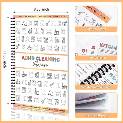ADHD Cleaning Planner – Reusable Dry-Erase Sleeve Fridge Kit, Removable Coil Pages, Emergency & After-Party Plans, Cleaning Schedule and Checklist, ADHD Planner for Adults Women