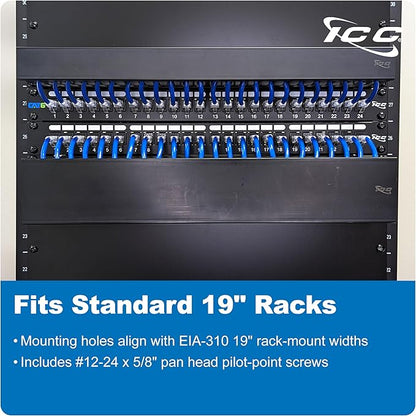 ICC 2U Finger Duct Cable Manager Panel with Cover, Plastic with Metal Back Frame, 5" Depth, Horizontal Cable Management, Rackmount for 19” Network Racks, Black, Single Pack