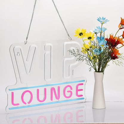 ZODZ VIP Lounge Neon Sign LED Light up Sign with USB Powered for Office, Modern White+Pink, 17x12 Inches