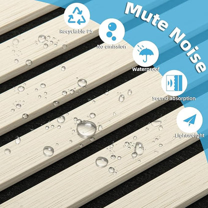 Art3d 4-Piece 94 x 12.6 Inch Acoustic Lightweight Slat Wall Panel - Waterproof Wood Textured Wainscoting Panel of 33 Sq.Ft for Bedroom, Home Theater Office Accent Wall, White Elm