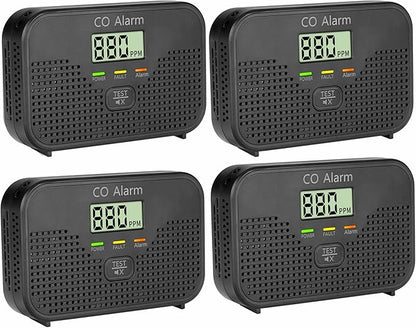 Carbon Monoxide Detector Powered by AA Battery (not Included),CO Monitoring Alarm with LCD Display Screen, Used for Home Basement Kitchen, Hotel Garage, Bedroom, Living Room Voice Alarm 4 Pack