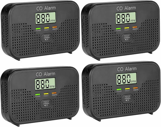 Carbon Monoxide Detector Powered by AA Battery (not Included),CO Monitoring Alarm with LCD Display Screen, Used for Home Basement Kitchen, Hotel Garage, Bedroom, Living Room Voice Alarm 4 Pack