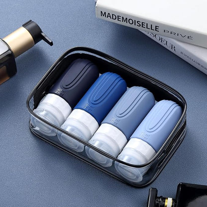 Travel Bottles for Toiletries, Tsa Approved 2oz Travel size Bottles, BPA Free Leak Proof Travels Toiletry Containers, Traveler Accessories with Toiletry Bag for Shampoo Liquid (4 Pack)
