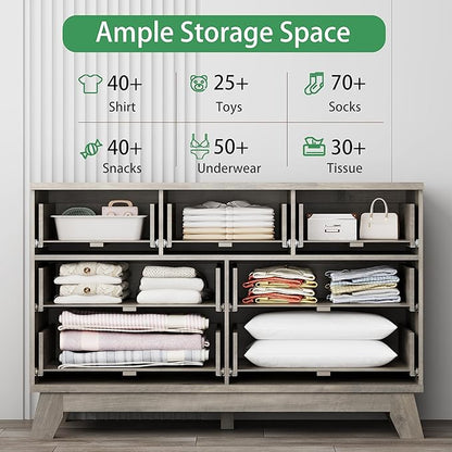 Xixini Fluted Dresser for Bedroom with 7 Drawers, 48" Wide Modern Chest of Drawers with Metal Handle, Wood Dresser TV Stand, Wooden Closet Clothes Storage Organizer for Living Room, Hallway, Grey