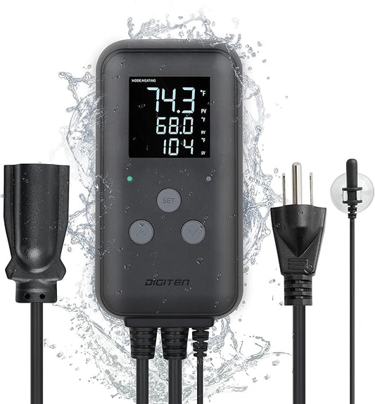 DIGITEN Waterproof Digital Temperature Controller for Aquarium, Greenhouse & Outdoor Heating - 10A Heat Mat Thermostat Controller