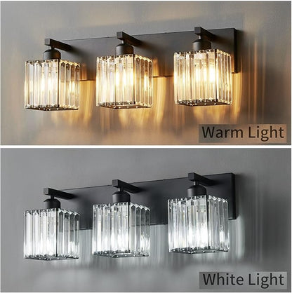 FDPBY Modern Bathroom Vanity Light 3-Lights Modern Black Crystal Wall Light Bathroom Vanity Light Fixtures