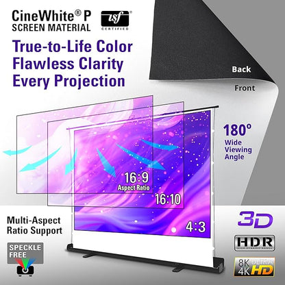 Elite Screens ezCinema Tab-Tension 16:9 X-Ratio Portable Projector Screen, Multi-Aspect Ratio, Manual Floor Rising Pull-Up Scissor-Lift Design + Carry Bag, Home Office Classroom- FT104XWH2-114V107X