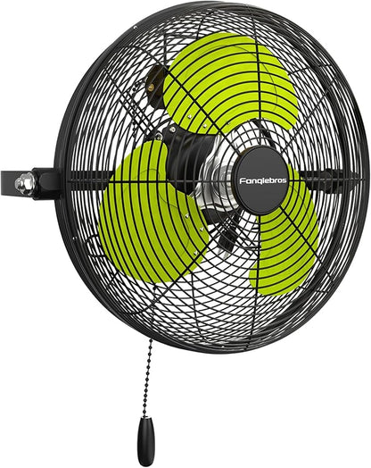 Fanqiebros 12 IN High Velocity Wall Mount Fan, 3 Speed Industrial Wall Fan with Sealed Motor, 2500 CFM Adjustable Air Circulator for Garage, Commercial, Greenhouse, Warehouse & Gazebo Use, UL Listed