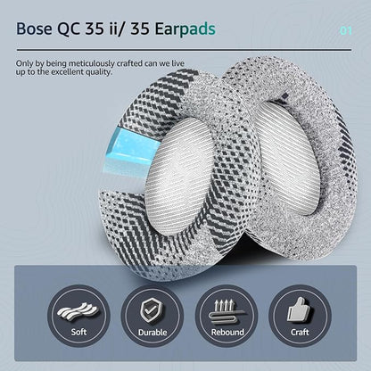 Cooling-Gel QuietComfort 35 / QC35 ii Replacement Ear Pads for Bose Headphones, Also Fit for Bose QC45 QC35 QC25 QC2 QC15/ Around-Ear 2 AE2i AE2w/ SoundTrue & SoundLink Series, White