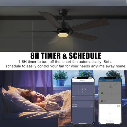 SMAAIR Smart WiFi LED Ceiling Fan, 52inch Plywood Outdoor Smart Ceiling Fan with Remote, App Control with Timer and Schedule, Compatible with Alexa/Google Assistant/Siri Shortcuts (Black/Walnut)