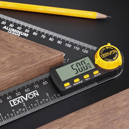 LEXIVON Aluminum Digital Angle Finder Gauge, 5-inch/130mm Multi-Purpose Protractor, Includes XL Display and Rugged Zippered Pouch (LX-DAF5)