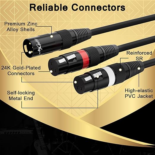 Mygatti XLR Splitter Y-XLR Cable 100 FT, Gold-Plated 3-Pin XLR Male to Dual XLR Female Patch Y Cable, Bi-Directional Balanced Microphone Adapter Cord, Long 1 XLR to 2 XLR Cable, Oxygen-Free Copper