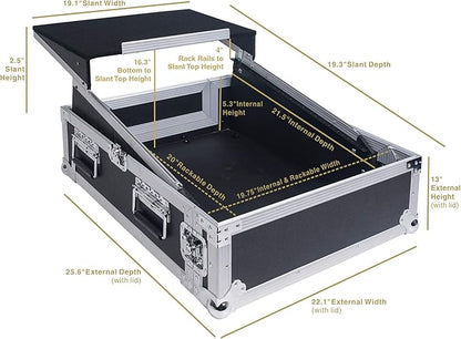 Sound Town 2U Glide Style Rack Case with 11U Slant Mixer Top, 20.7” Rackable Depth and Laptop Platform - Pro Tour Grade (STMR-2ULT)
