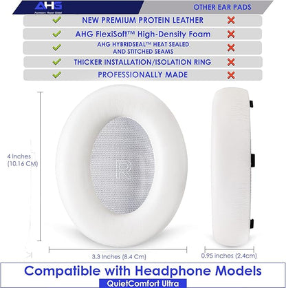 QC Ultra Replacement Ear pad and Headband Pad Kit Cushion Compatible with Bose QuietComfort Ultra Wireless Headphones. (AHG-QUIETCOMFORT-Ultra-Combo-White-Smoke)