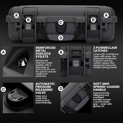 NANUK 910 Hard Case with Customizable Cubed Foam, IP67 Waterproof, Dustproof and Impact Resistant, 14.3” x 11.1” x 4.7”, Rugged Construction for Ultimate Protection, Made in Canada – Graphite